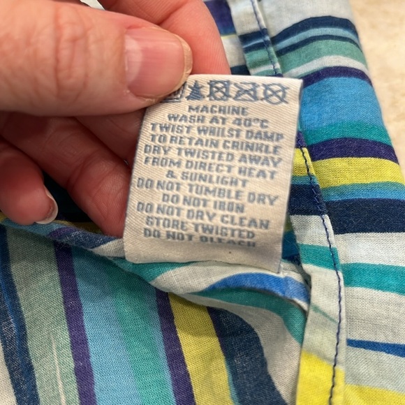 RARE Boden | Empire Waist Faux Wrap Mini Dress 100% Cotton | Blue/Yellow | Sz 4R - Picture 9 of 12